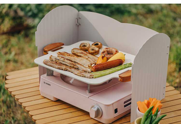 韓国発 Dr.HOWS 直火・IH対応 ソリッド グリルパン ヌーディーピンク 焼肉プレート 木製取っ手付き 可愛い かわいい おしゃれ ドクターハウス