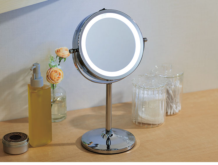 オリンピア照明 コードレス ミラースタンド GST007 卓上ミラー 卓上鏡 卓上ドレッサー 化粧 丸型 円形 昼光色 拡大鏡 おしゃれ 照明 LEDミラーライト OLYMPIA