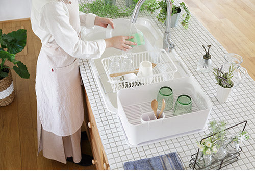 YOHAKU 水切りかご ふた付き コンパクト お手入れ簡単 大容量 コンパクトにまとまる水切りセット ピュアホワイト MG-0308 水切りバスケット 水切りカゴ シンク上