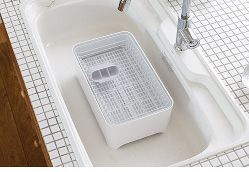 YOHAKU 水切りかご ふた付き コンパクト お手入れ簡単 大容量 コンパクトにまとまる水切りセット ピュアホワイト MG-0308 水切りバスケット 水切りカゴ シンク上