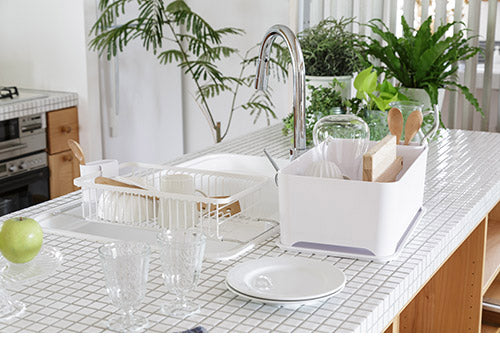 YOHAKU 水切りかご ふた付き コンパクト お手入れ簡単 大容量 コンパクトにまとまる水切りセット ピュアホワイト MG-0308 水切りバスケット 水切りカゴ シンク上