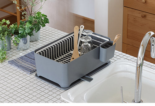 YOHAKU 水切りかご ふた付き コンパクト お手入れ簡単 大容量 コンパクトにまとまる水切りセット ライトグレー MG-0309 水切りバスケット 水切りカゴ シンク上