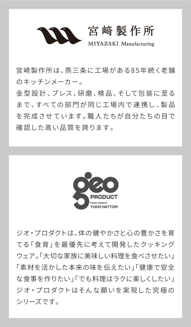 ジオ・プロダクト 日本製 浅型両手鍋 22cm GEO-22S ガス火・IH対応 オーブン可 GEO ジオ 服部幸應先生 国産 宮崎製作所 Miyaco ジオプロダクト