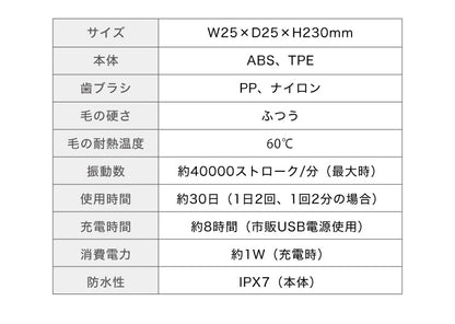 電動歯ブラシ 充電式 音波振動歯ブラシ LDB1000RBKJ 5種類モード切替 2分間 オート切りタイマー機能搭載 USB充電 ブラシ5本付き(代引不可)【メール便】