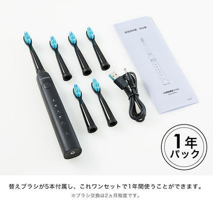 電動歯ブラシ 充電式 音波振動歯ブラシ LDB1000RBKJ 5種類モード切替 2分間 オート切りタイマー機能搭載 USB充電 ブラシ5本付き(代引不可)【メール便】
