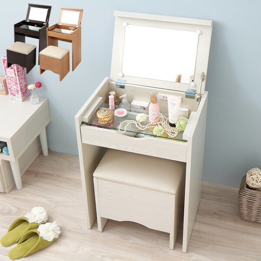 ドレッサー スツール 2点セット スツール付き DR-5070HC 鏡台 ミラー 椅子 化粧台 コスメ メイク 収納 ナチュラル ホワイト ブラウン(代引不可)