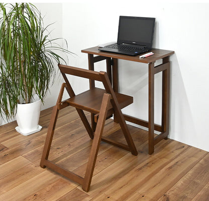 【デスクチェアセット セット】 作業デスク 作業机 作業チェア 作業椅子 折り畳み 折りたたみ 収納らくらく 簡単収納 ブラウン 寝室 リビング デスクワーク 在宅ワーク リモート リモートワーク(代引不可)