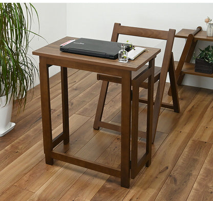 【デスクチェアセット セット】 作業デスク 作業机 作業チェア 作業椅子 折り畳み 折りたたみ 収納らくらく 簡単収納 ブラウン 寝室 リビング デスクワーク 在宅ワーク リモート リモートワーク(代引不可)