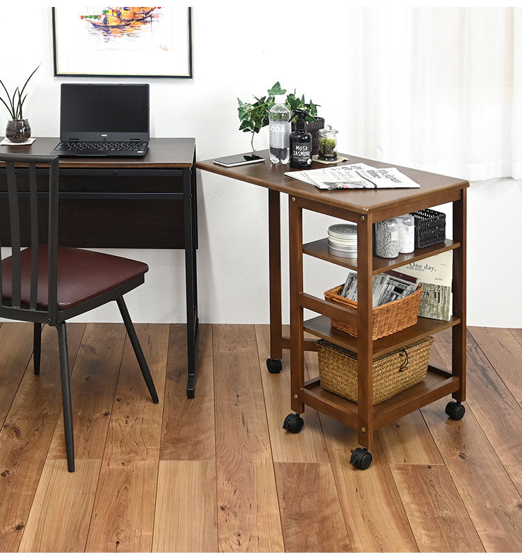 片バタフライワゴン 高さ70cm 高さ調整可能 キャスター付き ナチュラル シンプル 天然木 キッチン デスク周り おしゃれ モダン(代引不可)
