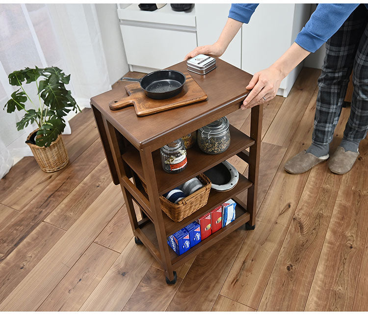 片バタフライワゴン 高さ70cm 高さ調整可能 キャスター付き ナチュラル シンプル 天然木 キッチン デスク周り おしゃれ モダン(代引不可)