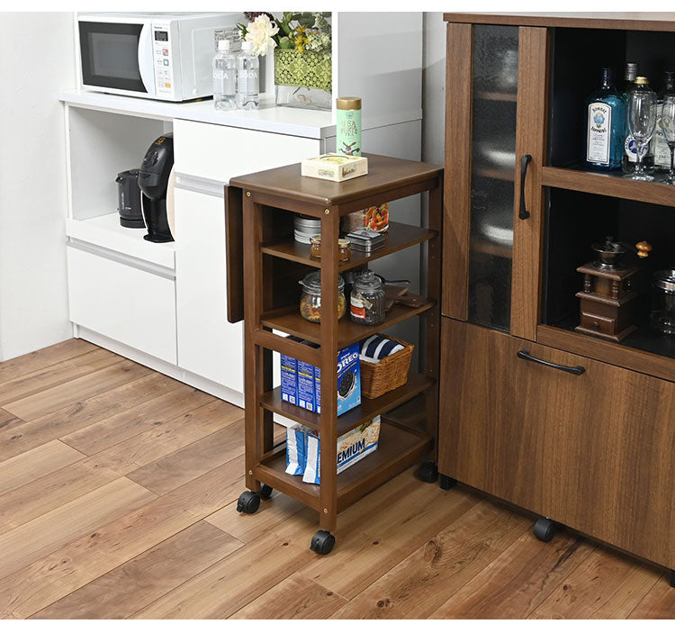 片バタフライワゴン 高さ85cm 高さ調整可能 キャスター付き ナチュラル シンプル 天然木 キッチン デスク周り おしゃれ モダン(代引不可)