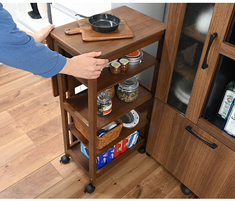 片バタフライワゴン 高さ85cm 高さ調整可能 キャスター付き ナチュラル シンプル 天然木 キッチン デスク周り おしゃれ モダン(代引不可)