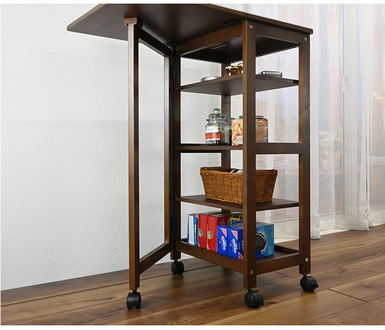 片バタフライワゴン 高さ85cm 高さ調整可能 キャスター付き ナチュラル シンプル 天然木 キッチン デスク周り おしゃれ モダン(代引不可)