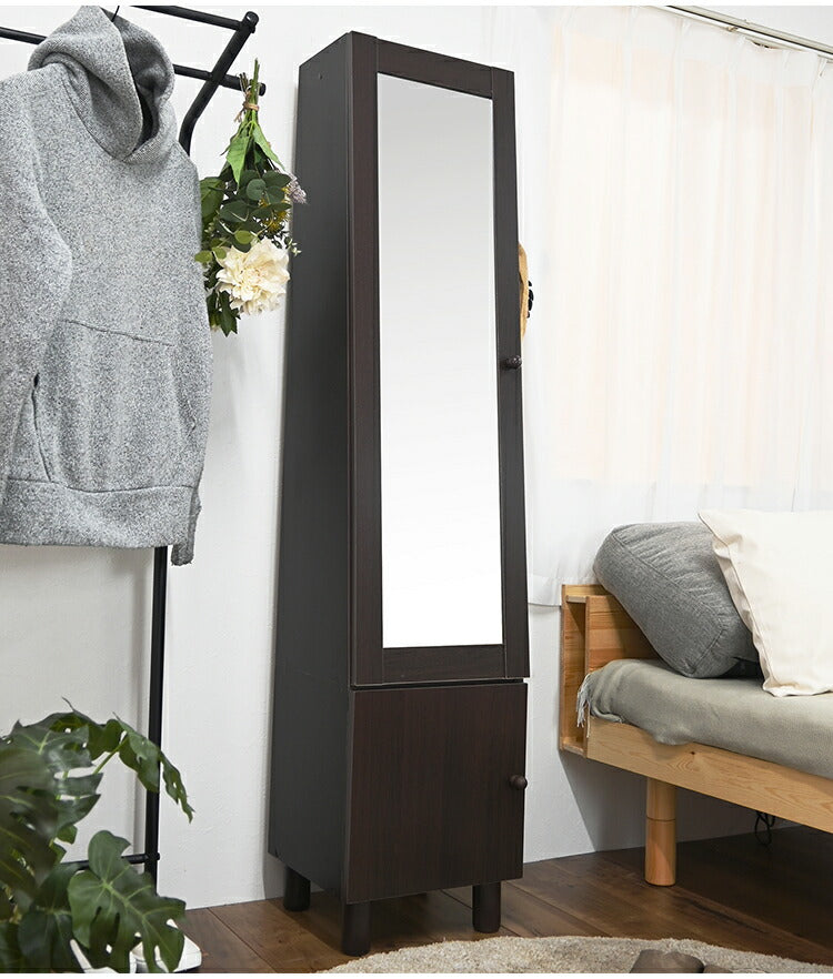 スタイルミラー付きスリムラック ミラー付き収納 収納棚 小物入れ ストッカー 鏡付き ミラーラック 収納ラック 寝室 リビング 全身鏡 鏡付き収納 扉付き収納 姿見 幅39 小物収納 ミラー付きラック(代引不可)