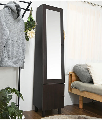 スタイルミラー付きスリムラック ミラー付き収納 収納棚 小物入れ ストッカー 鏡付き ミラーラック 収納ラック 寝室 リビング 全身鏡 鏡付き収納 扉付き収納 姿見 幅39 小物収納 ミラー付きラック(代引不可)