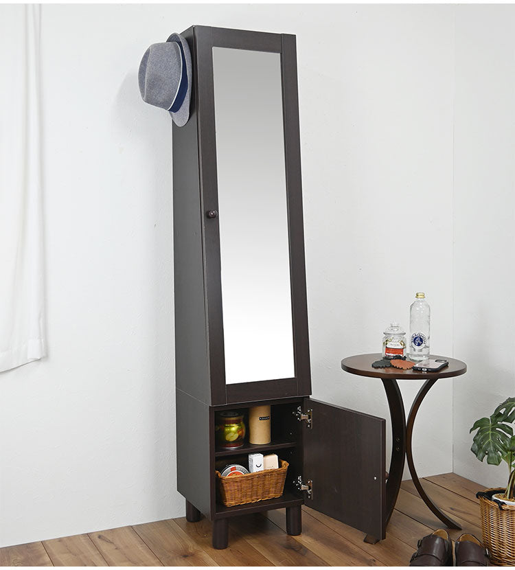 スタイルミラー付きスリムラック ミラー付き収納 収納棚 小物入れ ストッカー 鏡付き ミラーラック 収納ラック 寝室 リビング 全身鏡 鏡付き収納 扉付き収納 姿見 幅39 小物収納 ミラー付きラック(代引不可)
