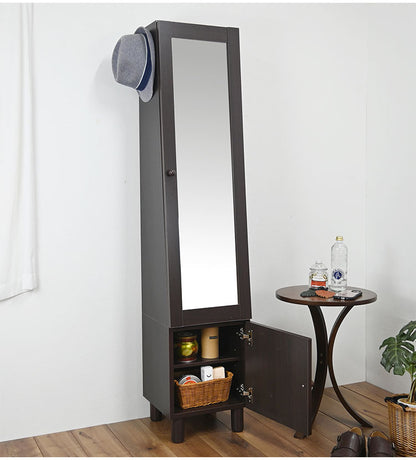 スタイルミラー付きスリムラック ミラー付き収納 収納棚 小物入れ ストッカー 鏡付き ミラーラック 収納ラック 寝室 リビング 全身鏡 鏡付き収納 扉付き収納 姿見 幅39 小物収納 ミラー付きラック(代引不可)