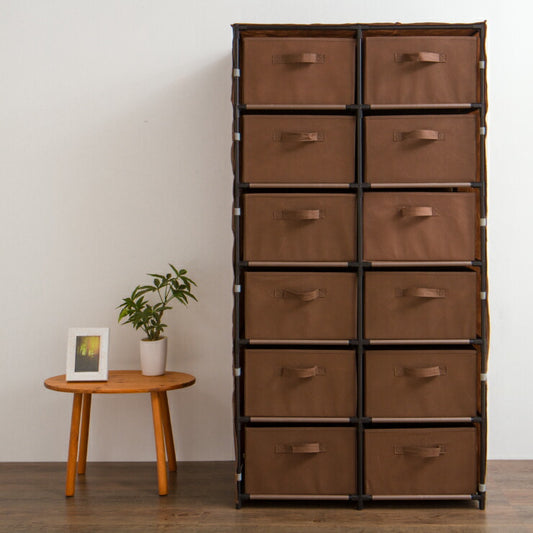 チェスト 大容量 衣類収納 ロータイプ 12杯 6段2列 不織布 組み立て簡単 引き出し たためる 子供部屋 収納 クローゼット ワードローブ タンス 箪笥 洋服タンス 洋たんす