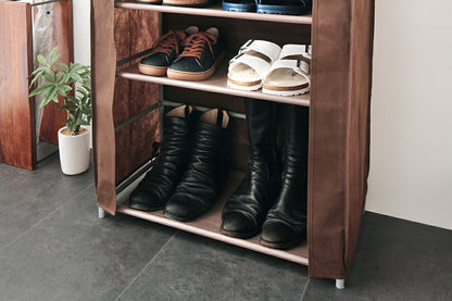 シューズラック 6段 スリム 幅60cm 省スペース 最大18足 不織布カバー付 撥水 可動棚 軽量 薄型 組立簡単 工具不要 シンプル ブラウン ロールアップ式カバー シューズボックス 下駄箱 靴入れ 玄関収納