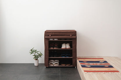 シューズラック 4段 スリム 幅60cm 省スペース 最大12足 不織布カバー付 撥水 軽量 可動棚 薄型 組立簡単 工具不要 シンプル ブラウン ロールアップ式カバー シューズボックス 下駄箱 靴入れ 玄関収納