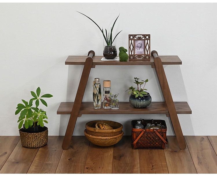 オープンラック2段 幅72cm 奥行27cm 高さ55cm 簡単組立て 工具不要 天然木 ウォールナット ナチュラル シンプル(代引不可)