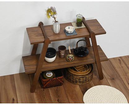 オープンラック2段 幅72cm 奥行27cm 高さ55cm 簡単組立て 工具不要 天然木 ウォールナット ナチュラル シンプル(代引不可)