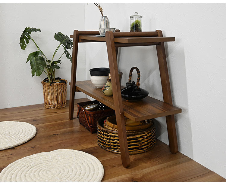 オープンラック2段 幅72cm 奥行27cm 高さ55cm 簡単組立て 工具不要 天然木 ウォールナット ナチュラル シンプル(代引不可)