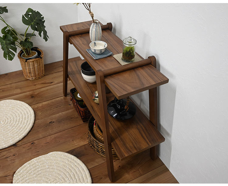 オープンラック2段 幅72cm 奥行27cm 高さ55cm 簡単組立て 工具不要 天然木 ウォールナット ナチュラル シンプル(代引不可)