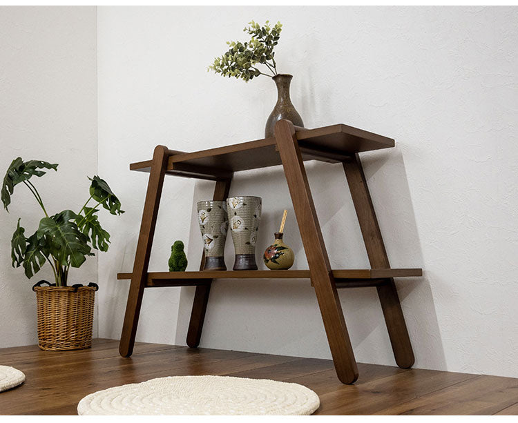 オープンラック2段 幅72cm 奥行27cm 高さ55cm 簡単組立て 工具不要 天然木 ウォールナット ナチュラル シンプル(代引不可)