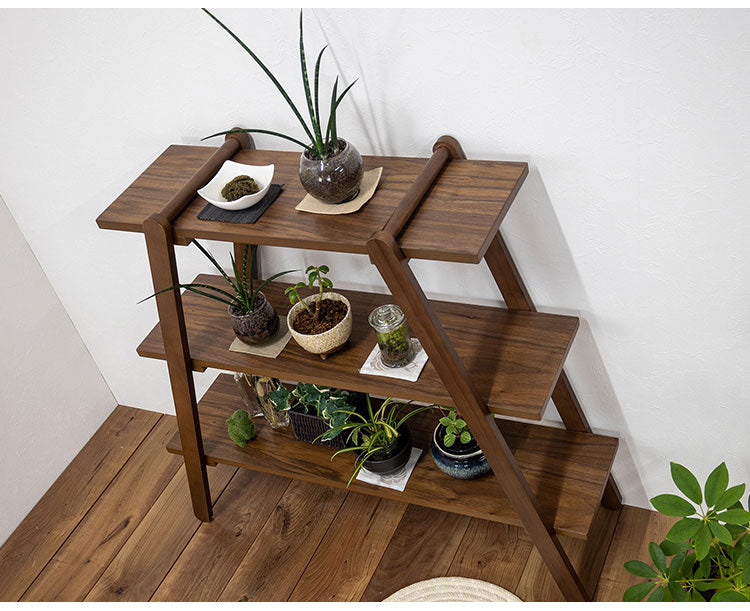 オープンラック3段 幅89.5cm 奥行27cm 高さ83.5cm 簡単組立て 工具不要 天然木 ウォールナット ナチュラル シンプル(代引不可)