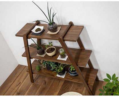 オープンラック3段 幅89.5cm 奥行27cm 高さ83.5cm 簡単組立て 工具不要 天然木 ウォールナット ナチュラル シンプル(代引不可)