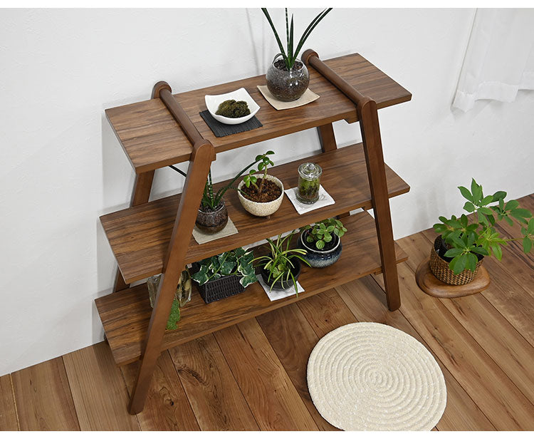 オープンラック3段 幅89.5cm 奥行27cm 高さ83.5cm 簡単組立て 工具不要 天然木 ウォールナット ナチュラル シンプル(代引不可)