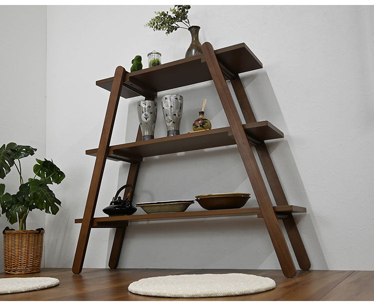 オープンラック3段 幅89.5cm 奥行27cm 高さ83.5cm 簡単組立て 工具不要 天然木 ウォールナット ナチュラル シンプル(代引不可)