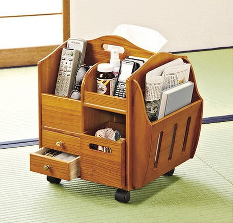 匠木工 ワゴン 木製ワゴン テーブルまわりの便利ワゴン キャスター付き 天然木 木製 リモコン 眼鏡 収納 小物収納(代引不可)