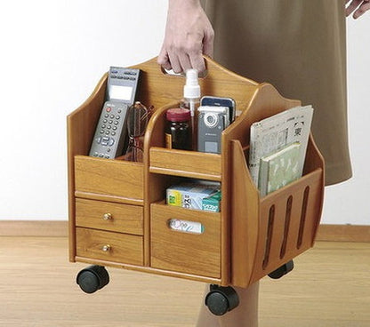 匠木工 ワゴン 木製ワゴン テーブルまわりの便利ワゴン キャスター付き 天然木 木製 リモコン 眼鏡 収納 小物収納(代引不可)