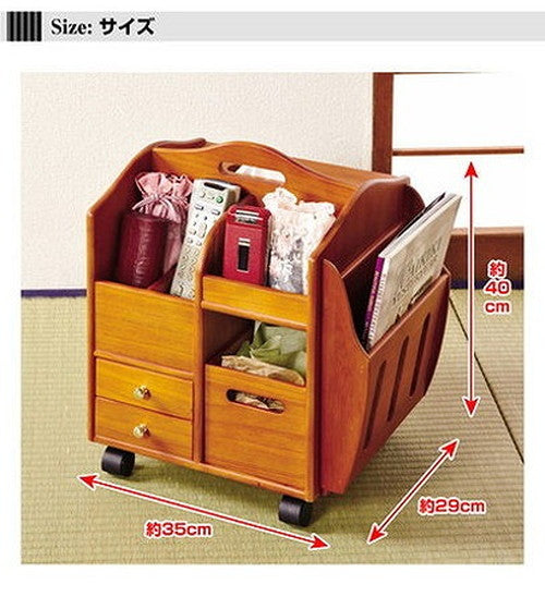 匠木工 ワゴン 木製ワゴン テーブルまわりの便利ワゴン キャスター付き 天然木 木製 リモコン 眼鏡 収納 小物収納(代引不可)