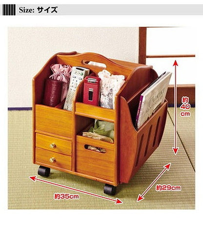 匠木工 ワゴン 木製ワゴン テーブルまわりの便利ワゴン キャスター付き 天然木 木製 リモコン 眼鏡 収納 小物収納(代引不可)