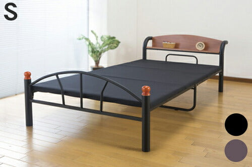 木製棚付き アイアンベッド 引出無し シングル ベッド スチールベッド アイアン 引き出し無し(代引不可)