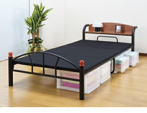 木製棚付き アイアンベッド 引出無し シングル ベッド スチールベッド アイアン 引き出し無し(代引不可)