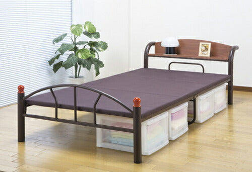 木製棚付き アイアンベッド 引出無し シングル ベッド スチールベッド アイアン 引き出し無し(代引不可)