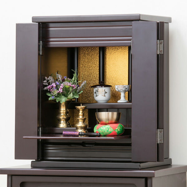 仏壇 上置仏壇 14号 上置き仏壇 小型 紫檀調 スライド式仏具棚 コンパクト 仏具(代引不可)