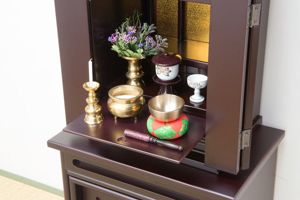 仏壇 上置仏壇 14号 上置き仏壇 小型 紫檀調 スライド式仏具棚 コンパクト 仏具(代引不可)