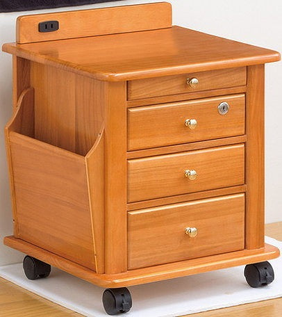 ナイトテーブル 天然木 リビングワゴン コンセント付 ベッドサイドテーブル ベッドワゴン 収納 キャスター付き(代引不可)