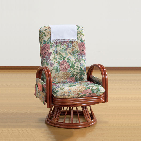 天然籐リクライニングハイバック回転座椅子 ミドルタイプ 座椅子 回転 肘掛け付き(代引不可)