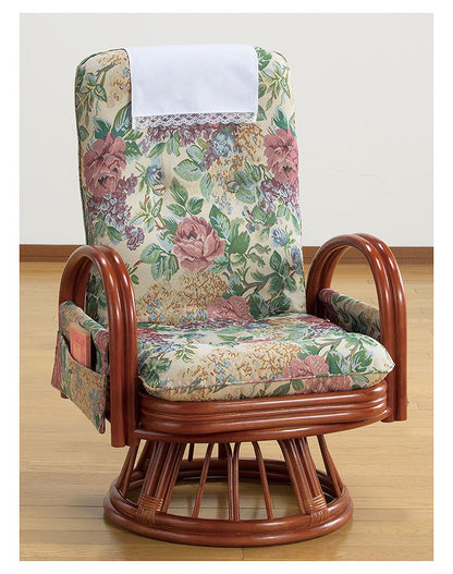 天然籐リクライニングハイバック回転座椅子 ミドルタイプ 座椅子 回転 肘掛け付き(代引不可)