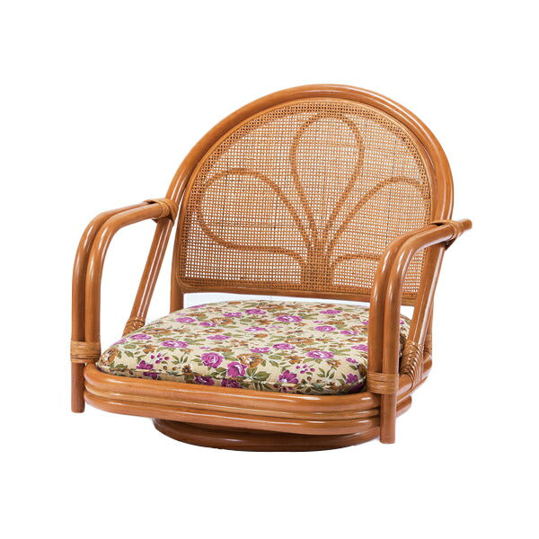 高座椅子 天然籐 肘付き回転チェア ロータイプ 籐 回転チェア 肘付き 座椅子(代引不可)