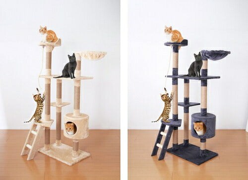 キャットタワー 釣り竿型猫じゃらし付き 猫 運動 遊び 爪とぎ 寝場所 ペット(代引不可)