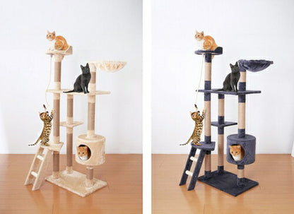 キャットタワー 釣り竿型猫じゃらし付き 猫 運動 遊び 爪とぎ 寝場所 ペット(代引不可)