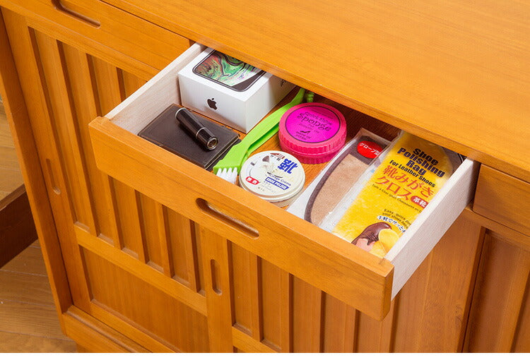 和風引き戸シューズボックス 3枚扉 天然木 幅115 奥行38 高さ95 シューズラック 下駄箱 靴箱 玄関収納 キャビネット 引き戸収納(代引不可)