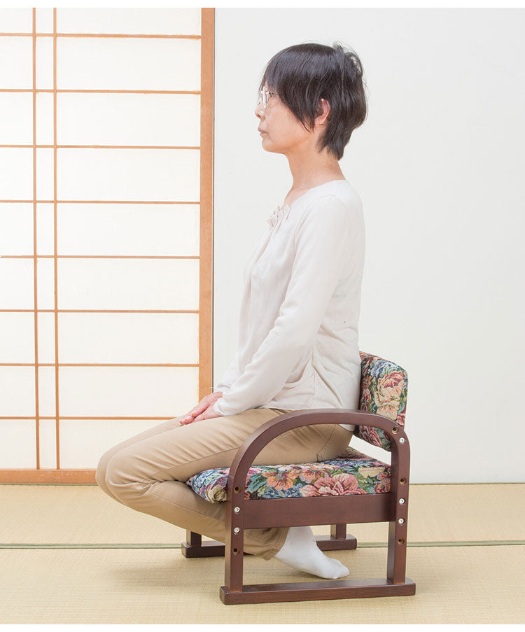 天然木 手すり付き 立ち座り楽ちん座椅子 日本製 背もたれ付き 肘掛け 座面高さ調節 お年寄り 介護 プレゼント 父の日 母の日(代引不可)